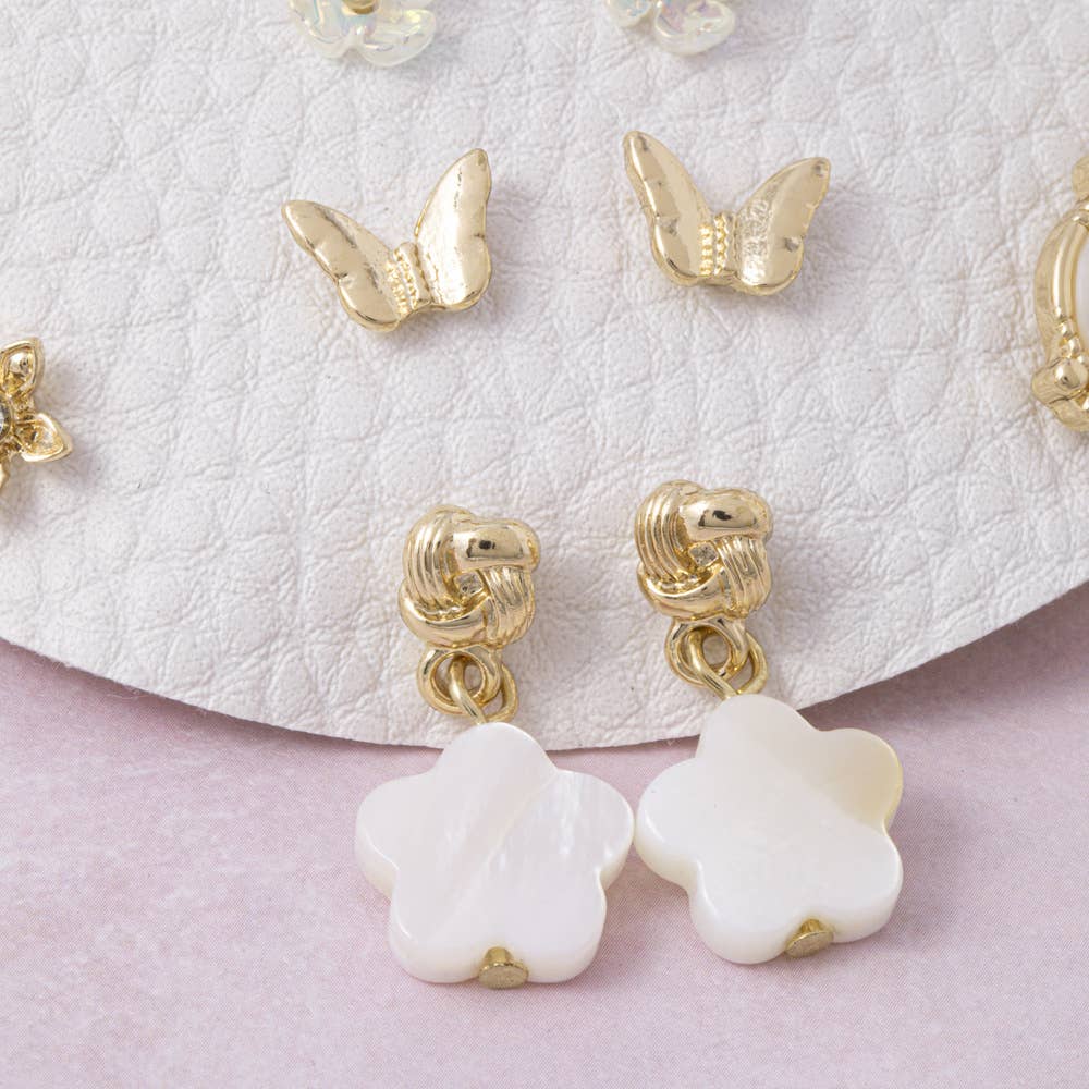 Mother Of Pearl Flower & Butterfly Earring Set