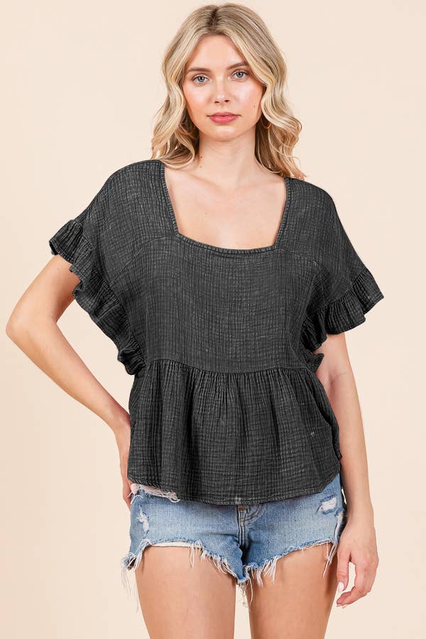 The Charcoal Charm Square Neck Blouse