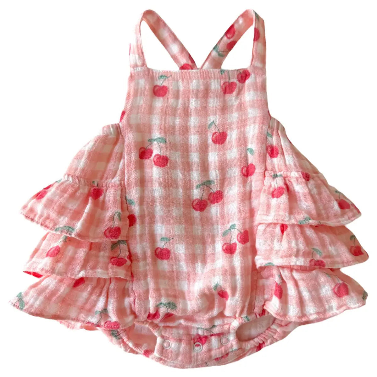 Gingham Cherries / Muslin Ruffle Sunsuit
