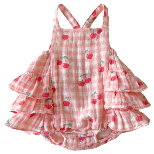 Gingham Cherries / Muslin Ruffle Sunsuit