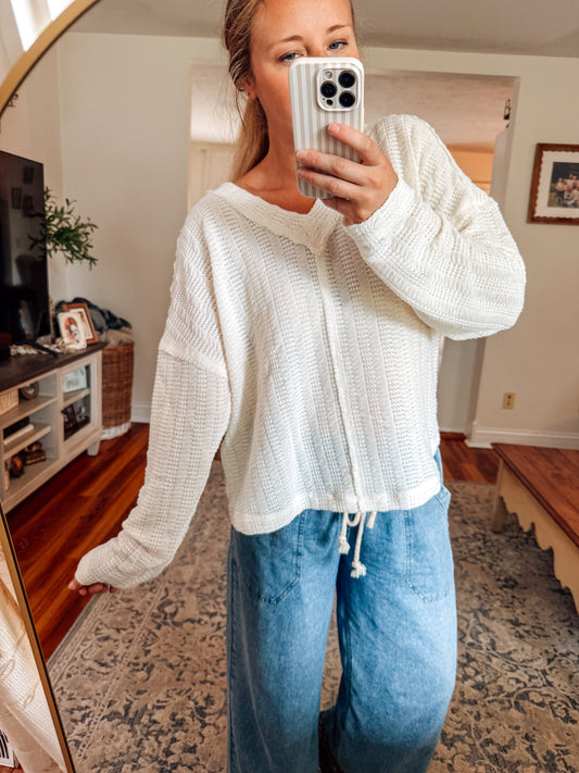 Vanilla Cream Open Weave V-Neck Top
