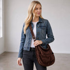 Faux Suede Slouchy Crossbody Hobo Bag: Dark Brown