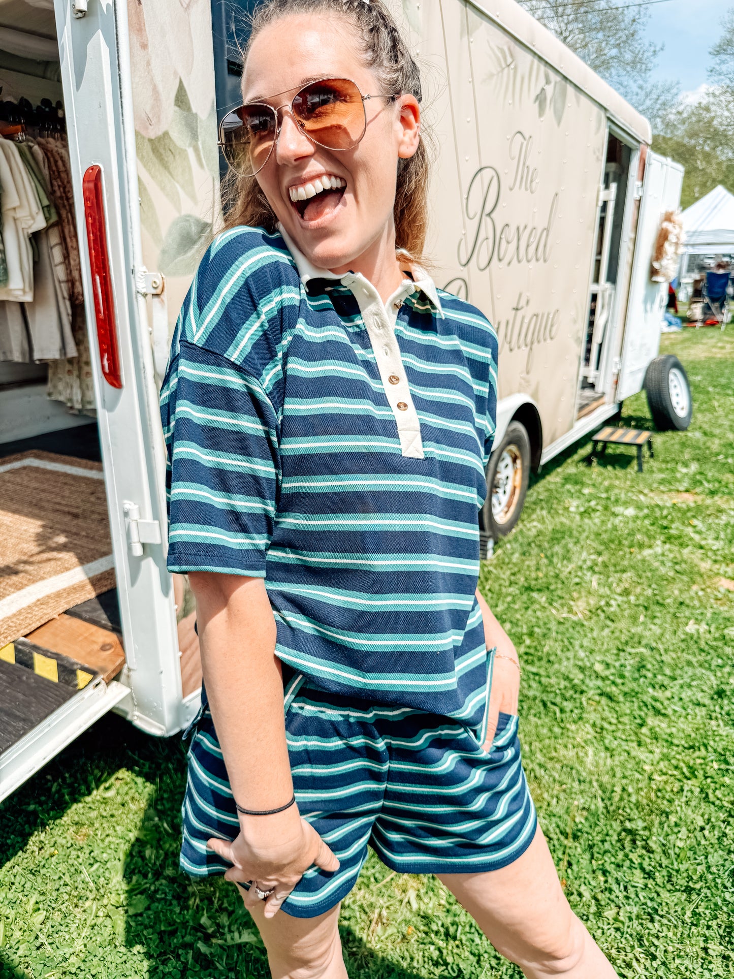 The Sideline Striped Collared Top