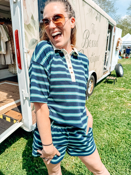 The Sideline Striped Collared Top