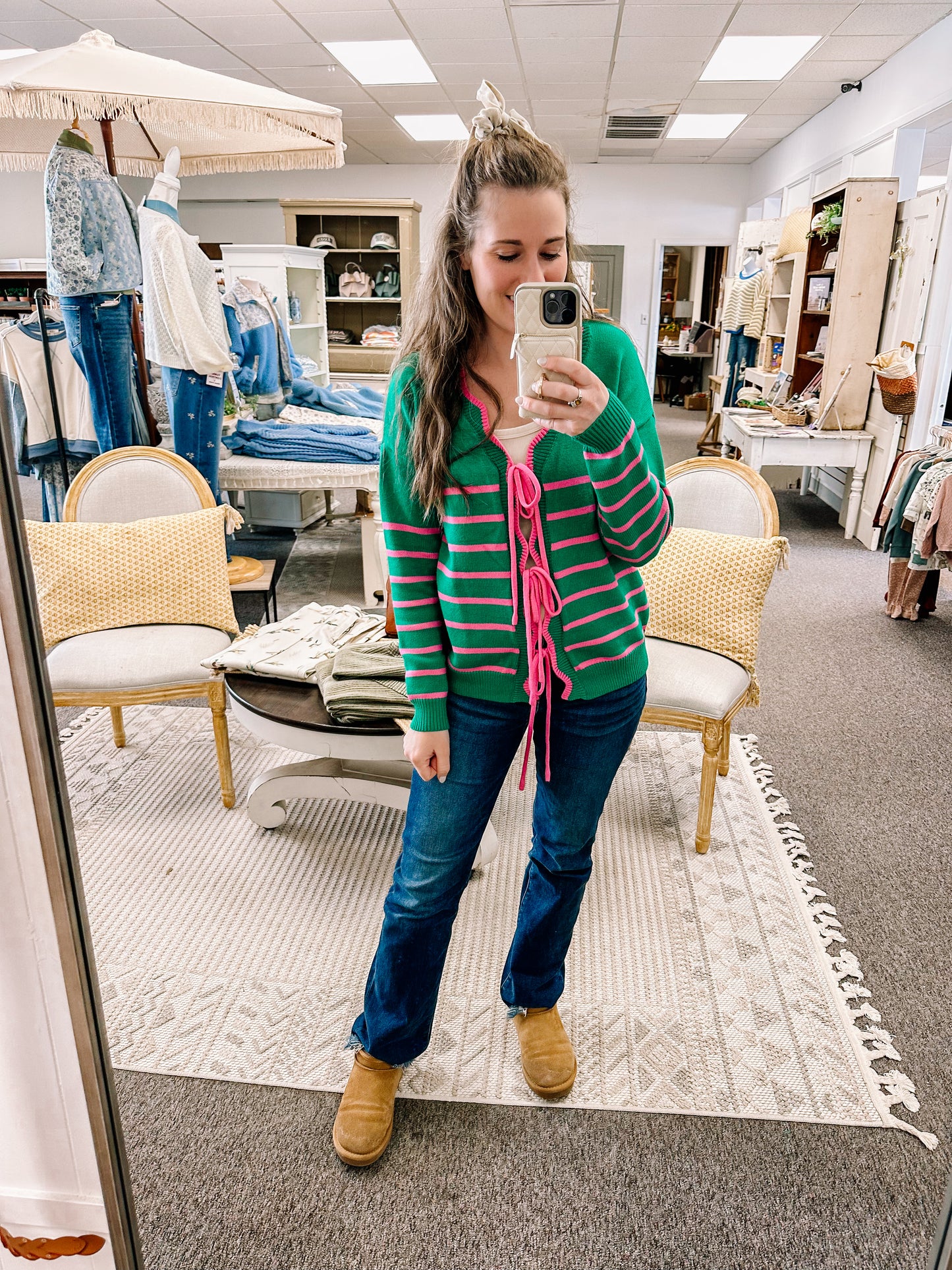 Fresh Picked Front Tie Cardigan-Green