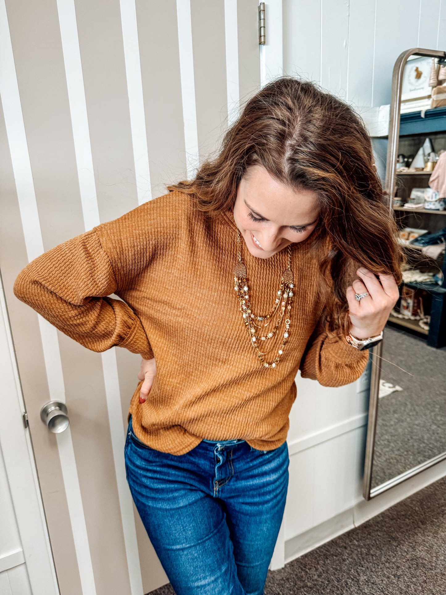 Warm Walnut Ribbed Top