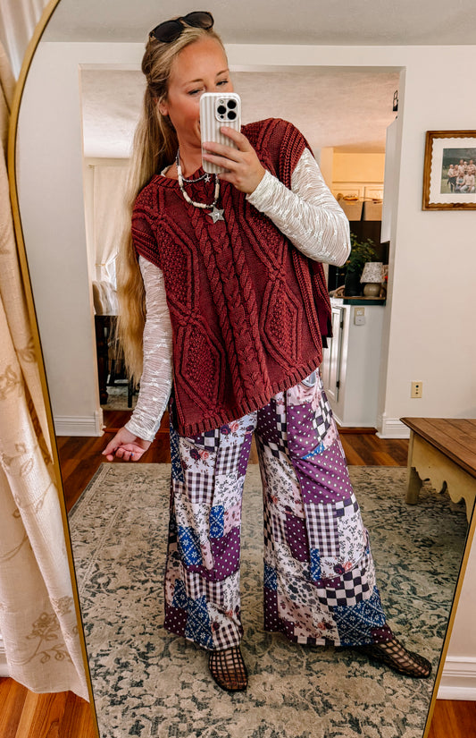Crimson & Cozy Cable Knit Vest (S-XL)