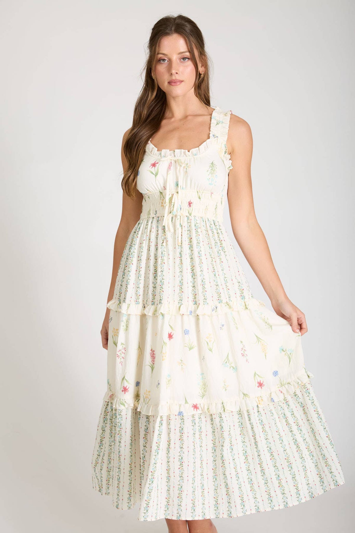 Meadow Mix Floral Tiered Midi Dress