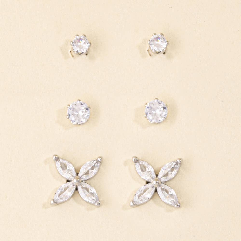 3 Pair Solitaire Earring Set