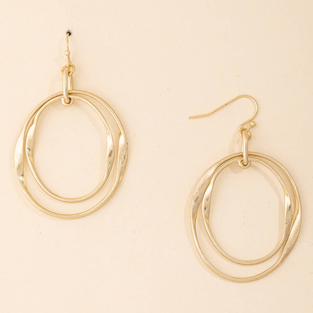 Matte Twisted Double Oval Hoop Drop Earrings
