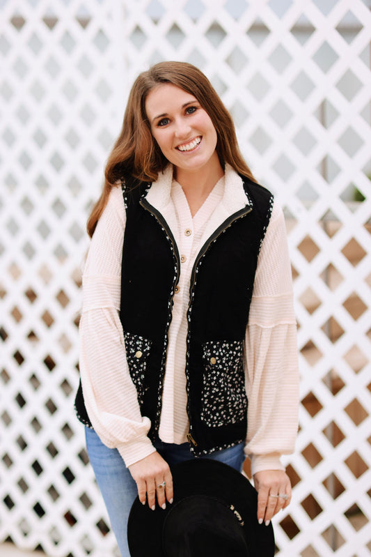 Cozy Blooms Fuzzy Lined Vest