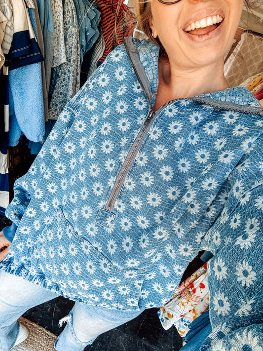 Daydreaming in Denim Flower Hoodie (S-XL)