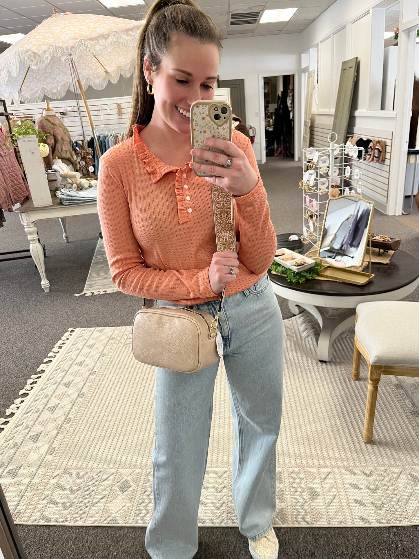 Caught in Coral Ruffle Top