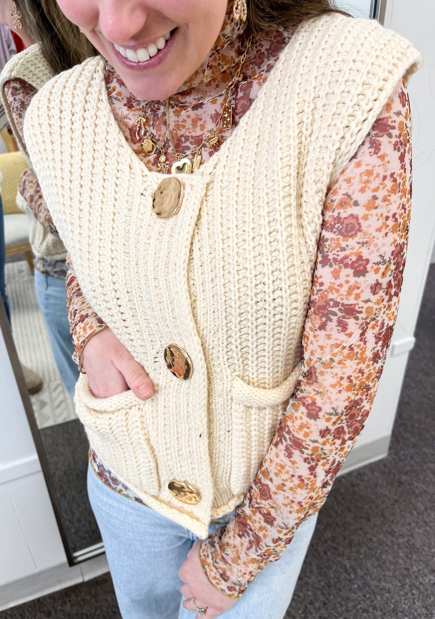 Spring into Style Knit Sweater Vest-Ivory (S-3X)