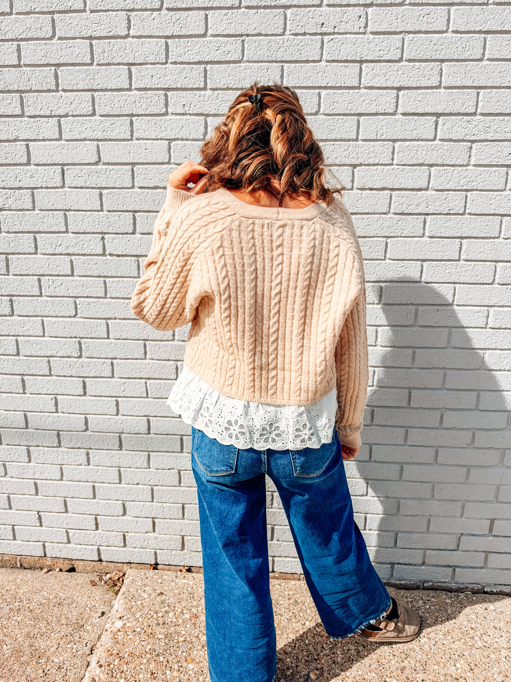 Lace Trim Cable Knit Sweater