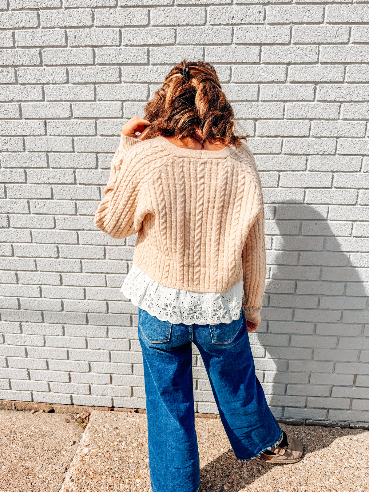 Lace Trim Cable Knit Sweater