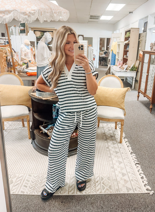 Call Me Stripey Elastic Wide Leg Pants