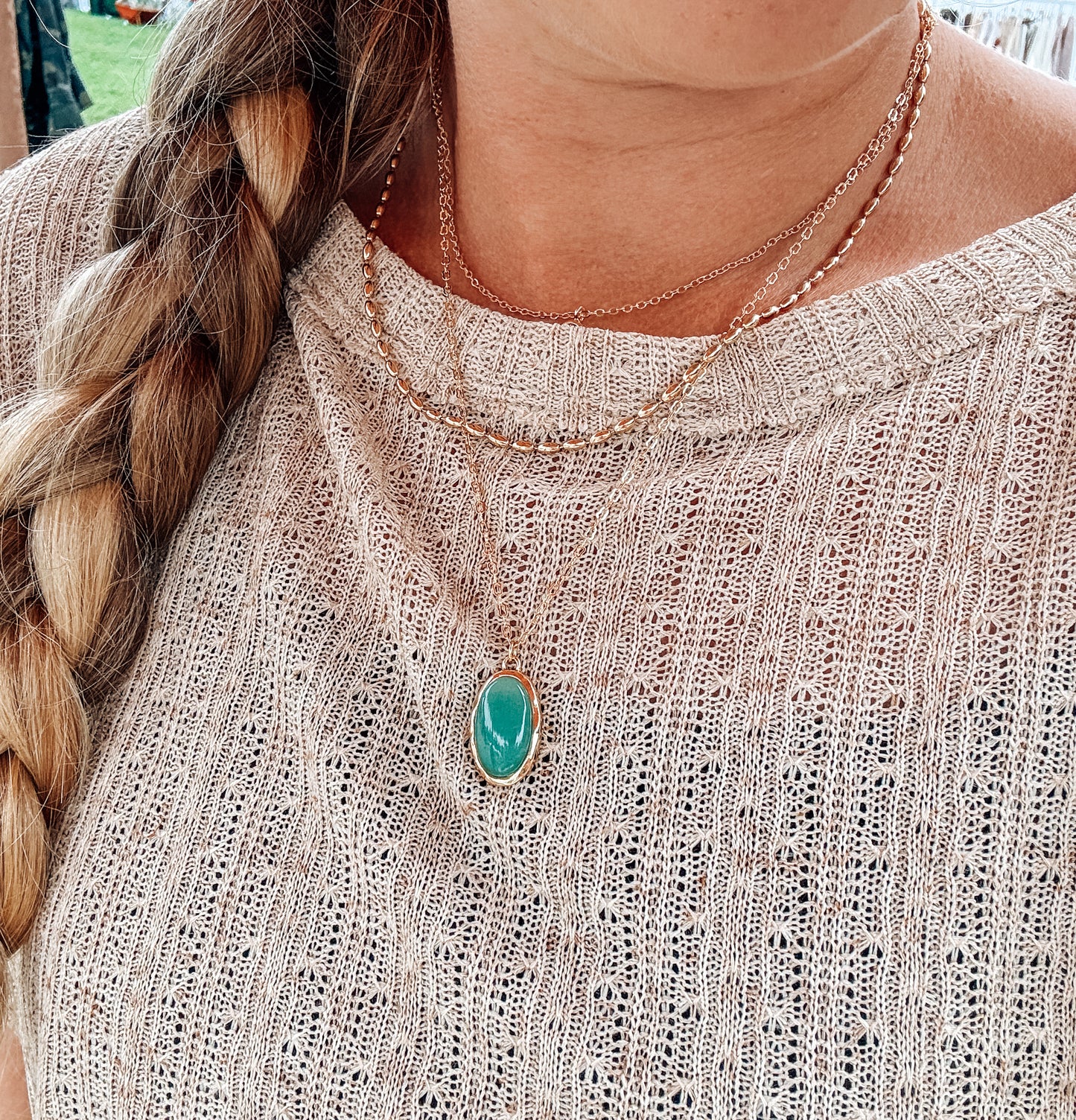 Layered Semi Precious Stone Pendant Necklace Set