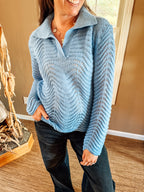 The Wavy Texture Way Sweater-Blue