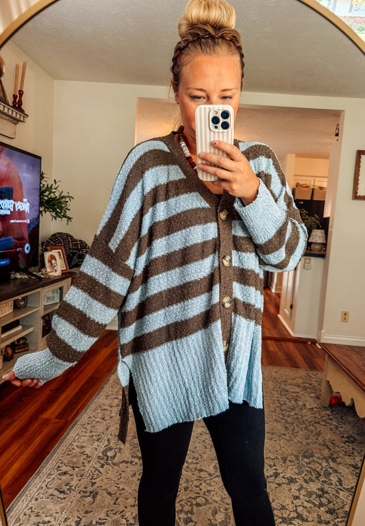 Mountain Mornings Striped VNeck Cardigan