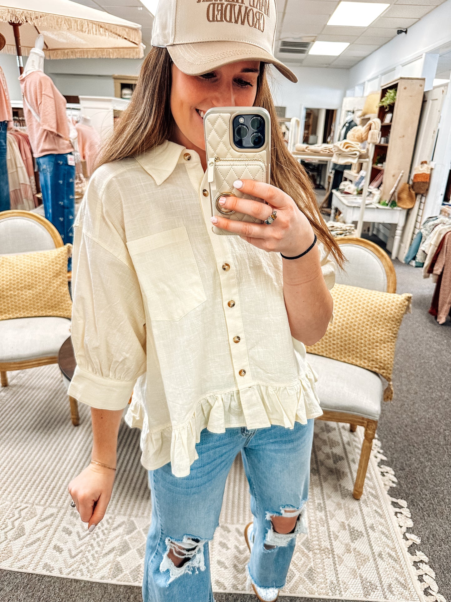 Fresh Air Linen 3/4 Length Top