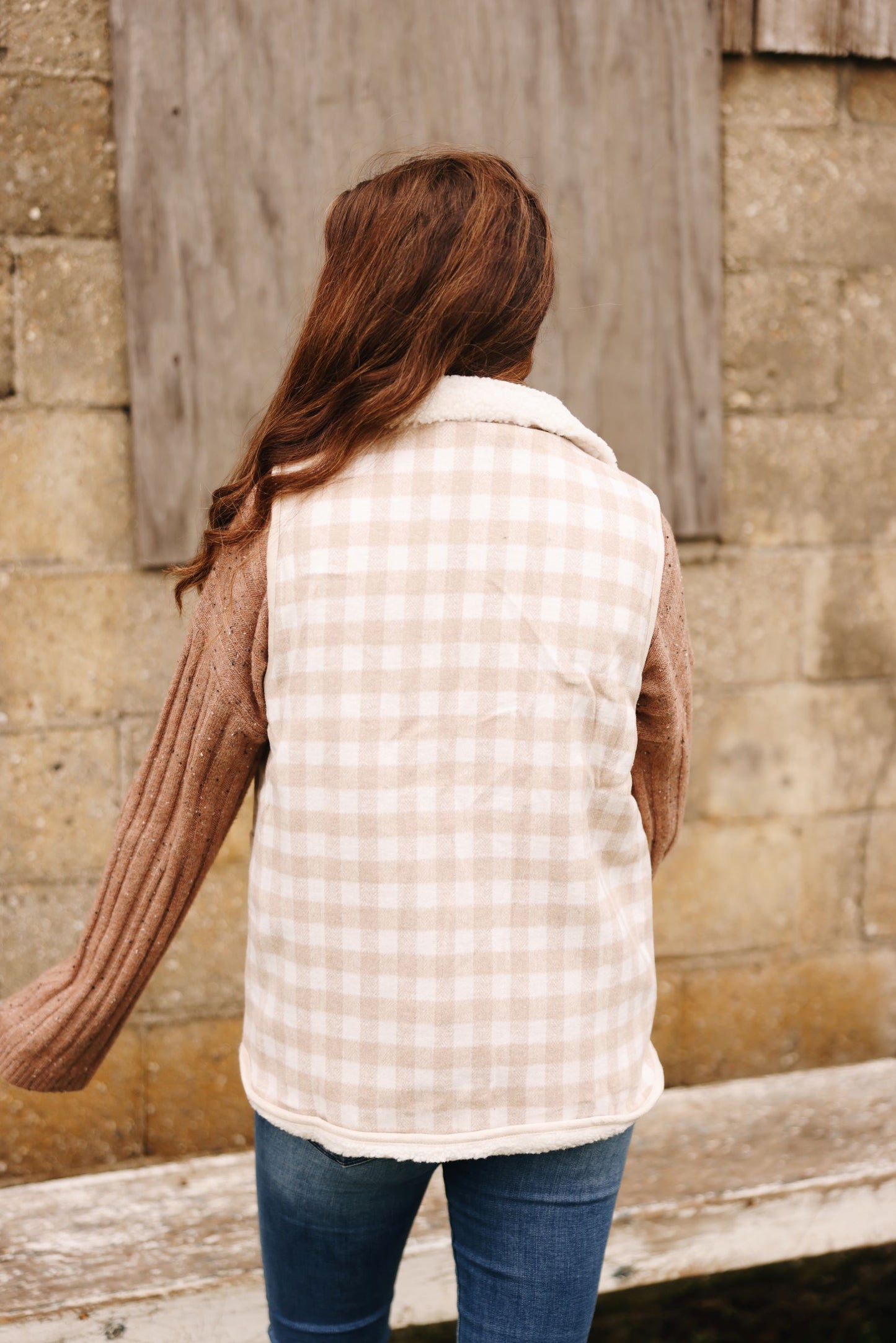 Wearing You Forever Reversible Plaid Vest-Taupe