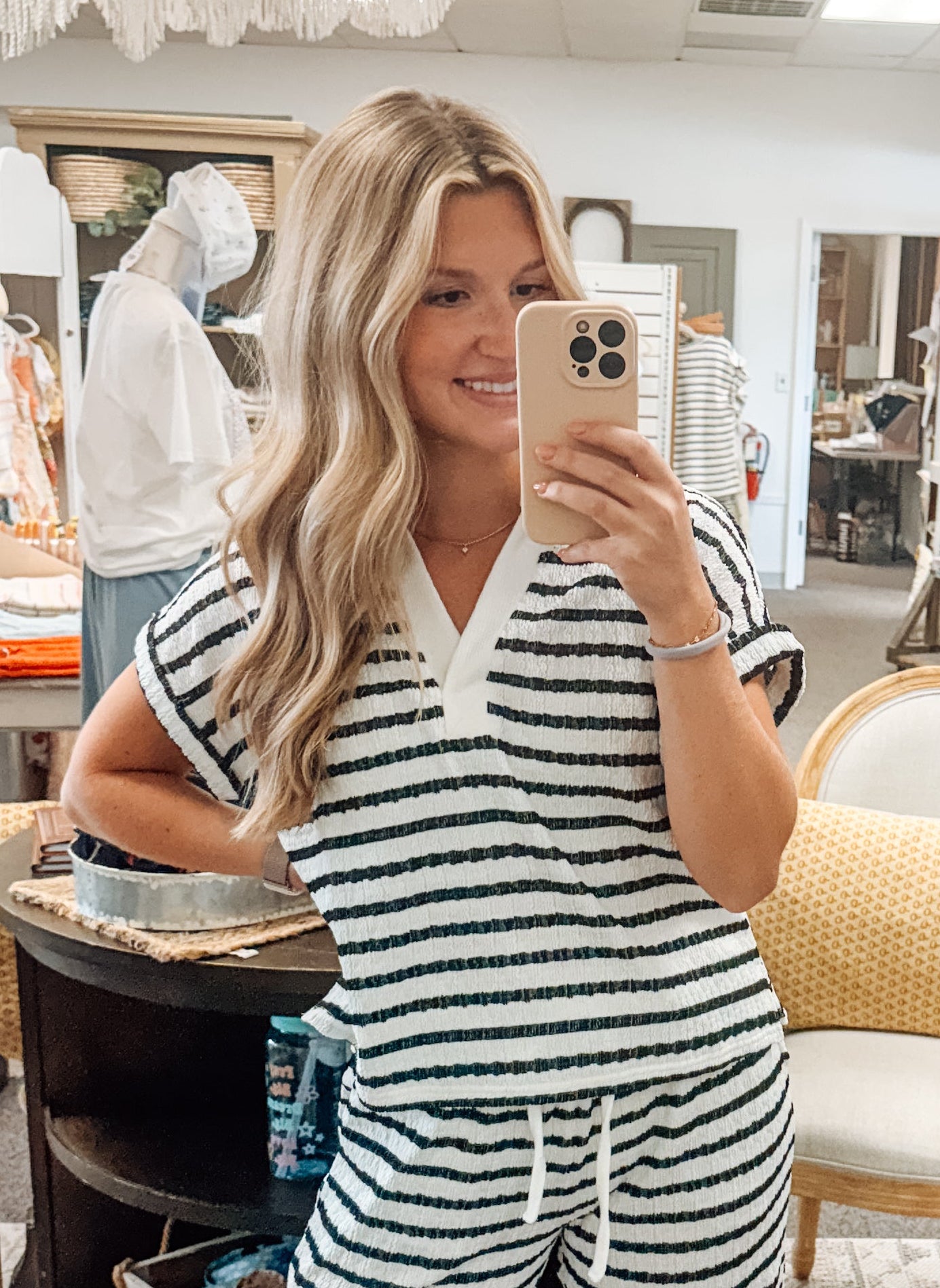 Call Me Stripey Collared Knit Top-Black
