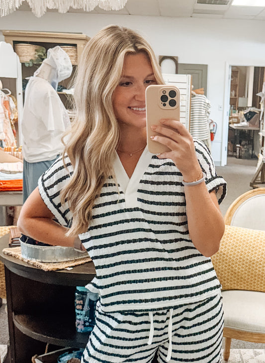Call Me Stripey Collared Knit Top-Black