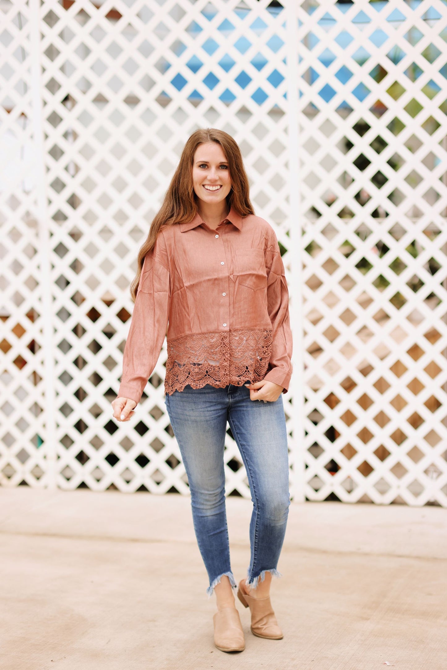 All Together Button Down Shirt-Mauve (S-3X)