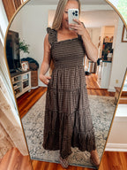 Sweetly Plaid Brown Smocked Midi Dress