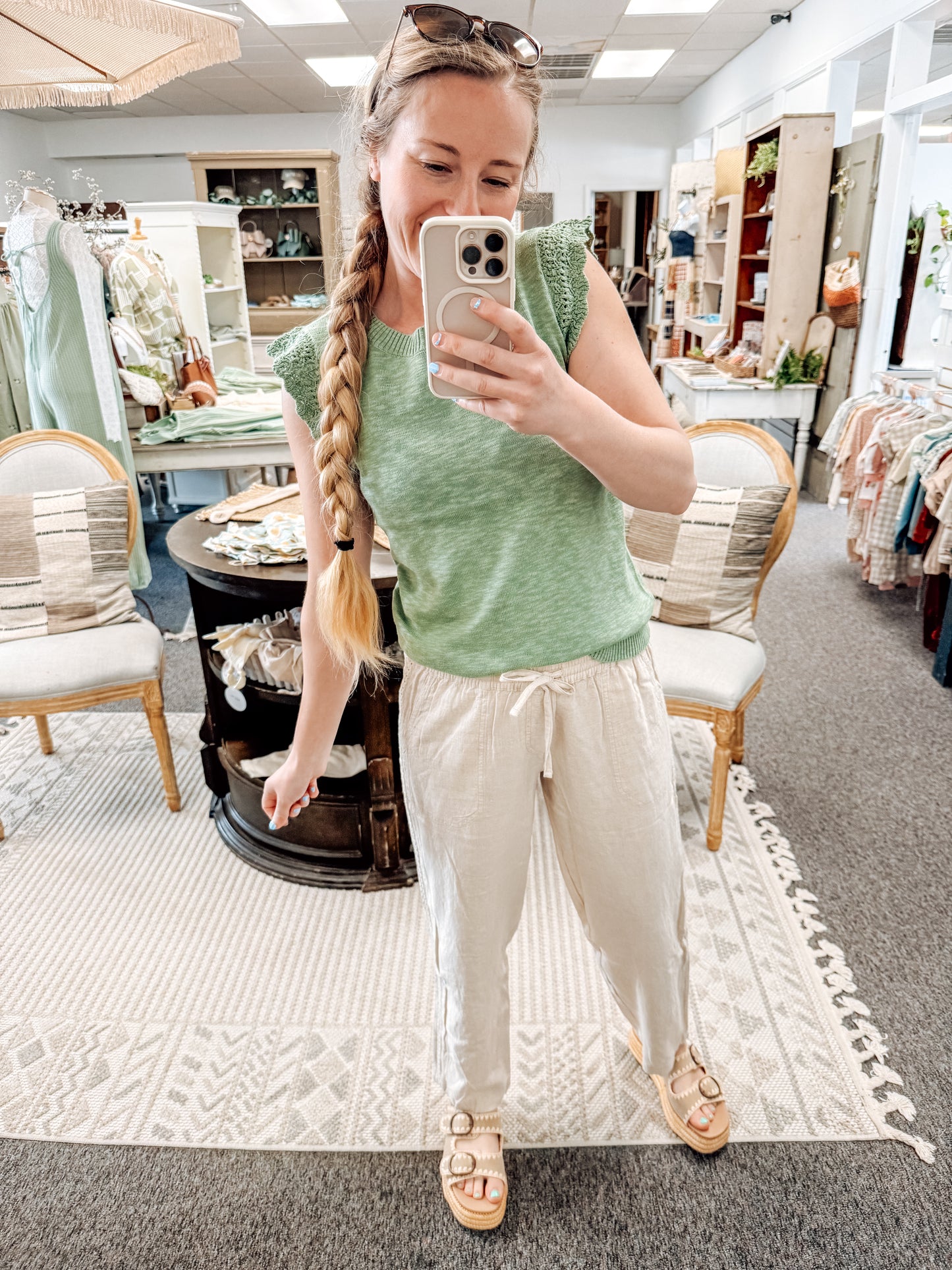 All Natural Crochet Side Linen Pants