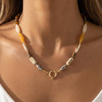 Wood Stone & Ceramic Beaded Necklace