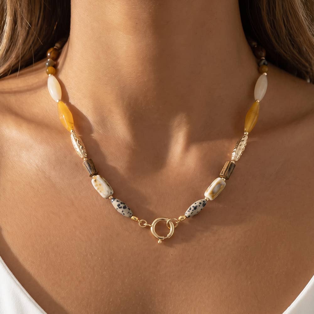 Wood Stone & Ceramic Beaded Necklace