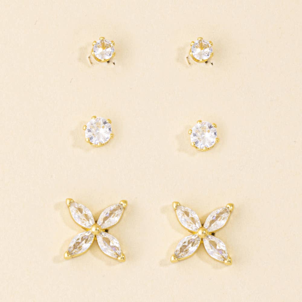3 Pair Solitaire Earring Set