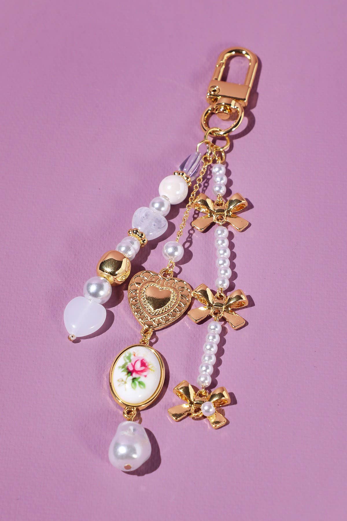 Ceramic Heart Bow Bag Charm