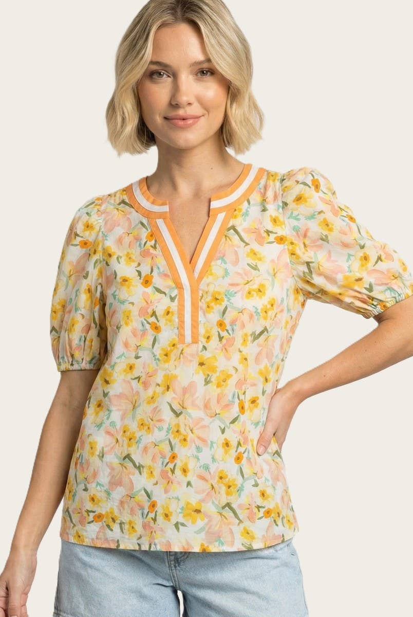 Citrus Garden Short Sleeve Blouse (S-XL)