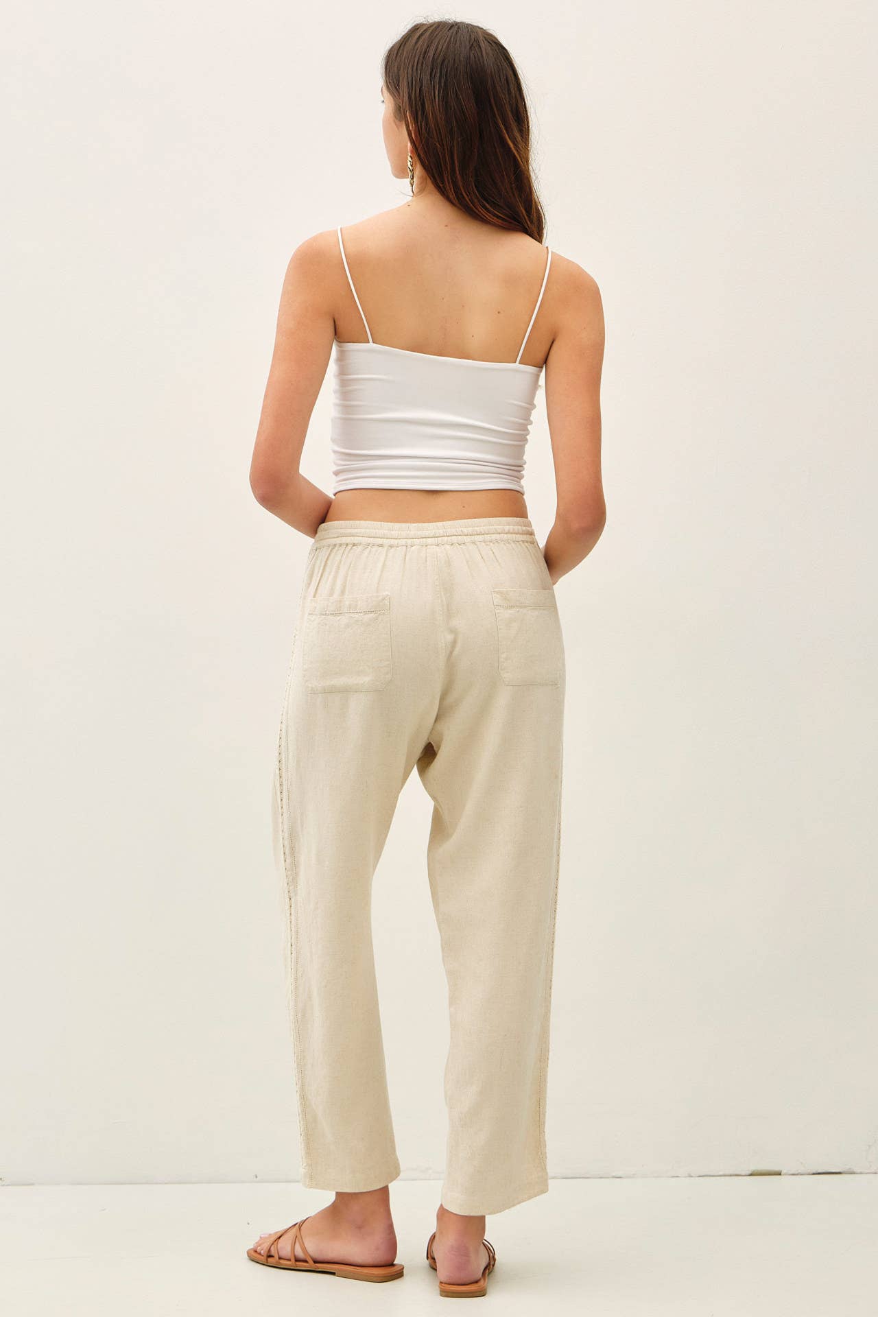 All Natural Crochet Side Linen Pants