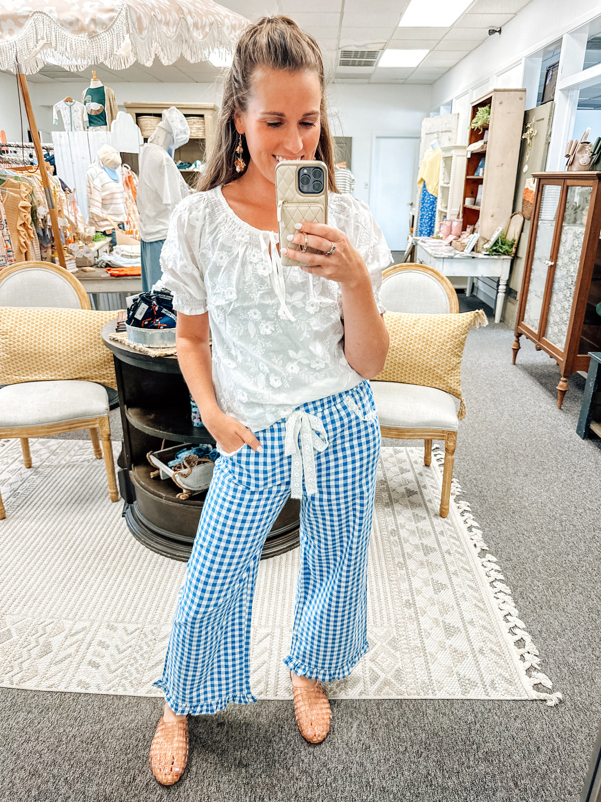 Caught up in Gingham Pants-Blue