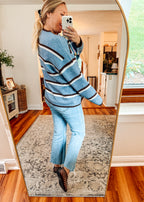 Cozy in Blue Striped Button Down Cardigan
