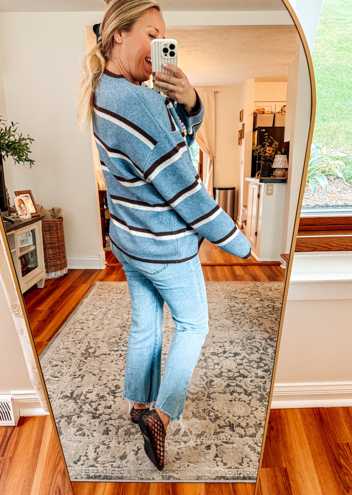 Cozy in Blue Striped Button Down Cardigan