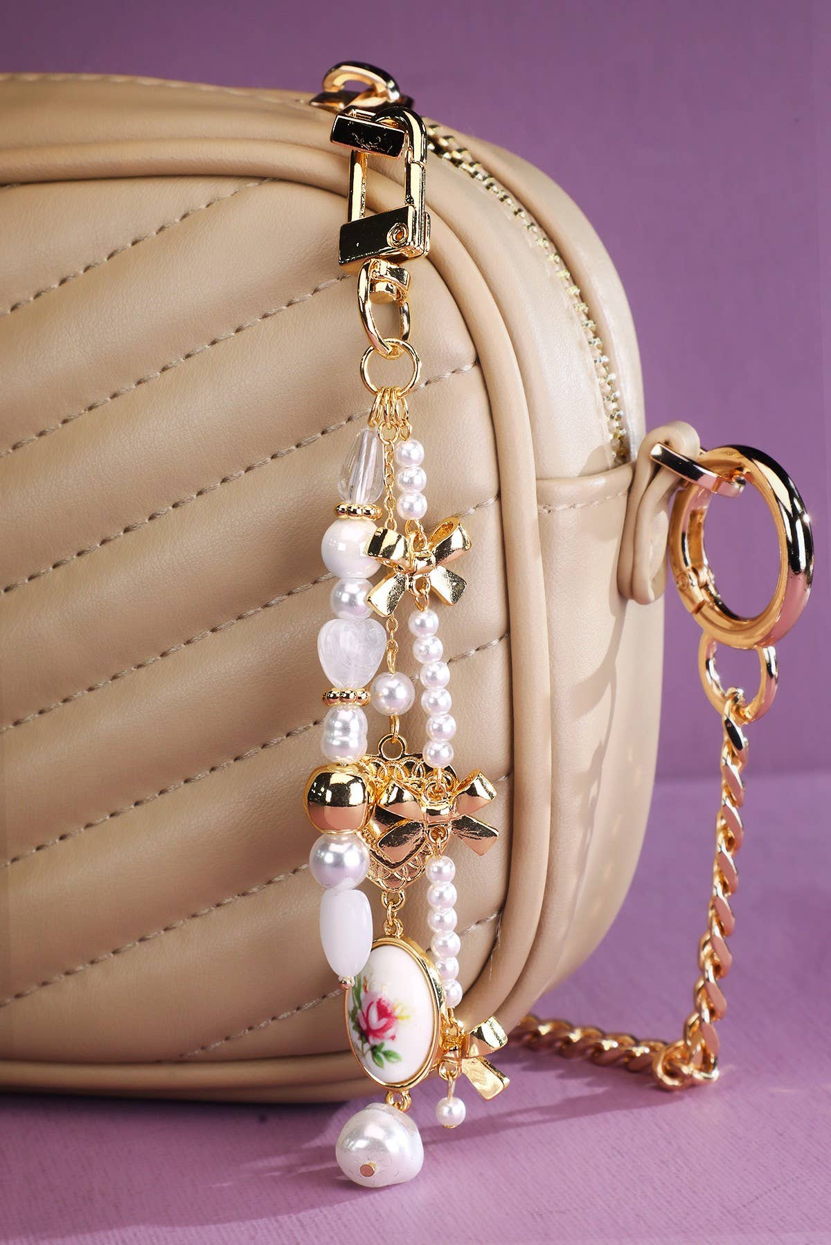 Ceramic Heart Bow Bag Charm