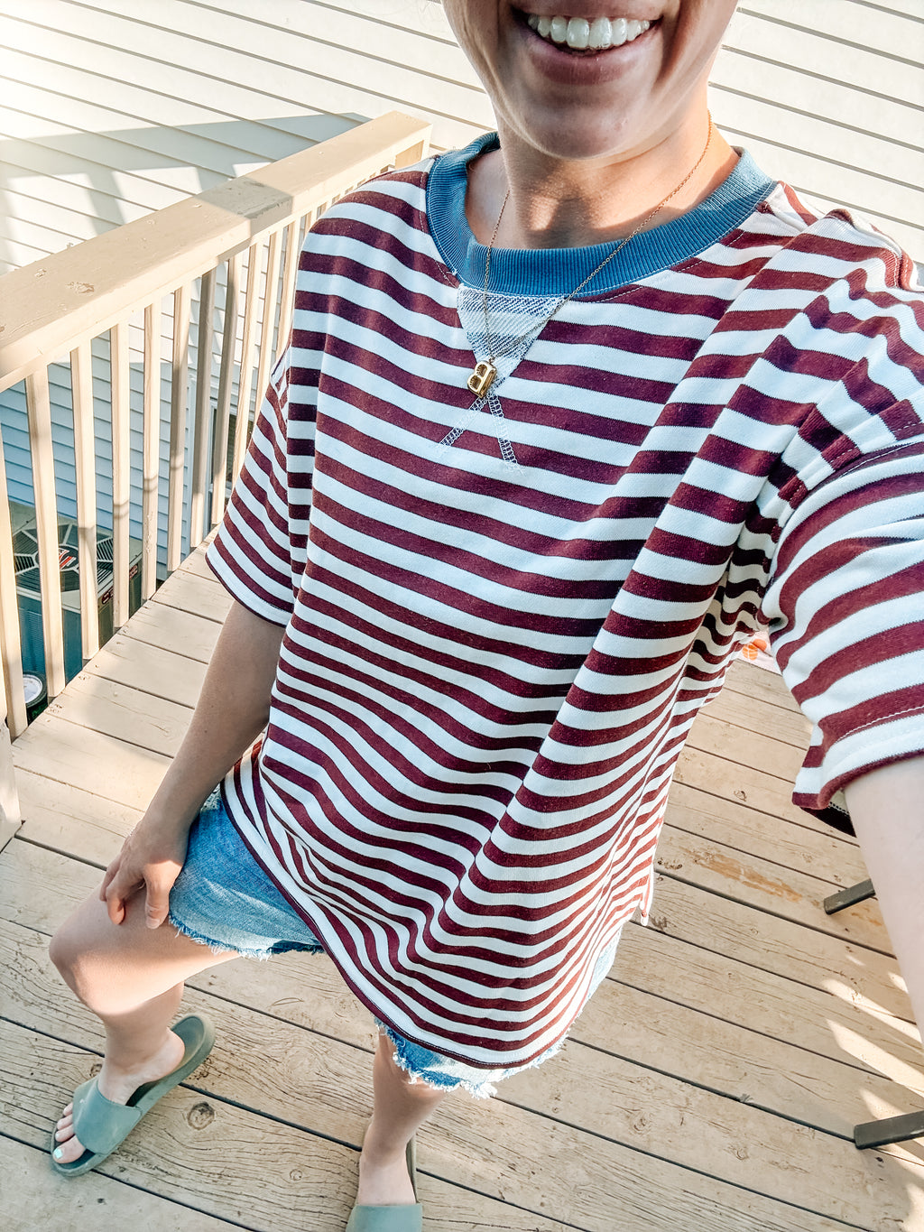 Simply Striped Basic Short Sleeve Top-Burgundy (S-3X)