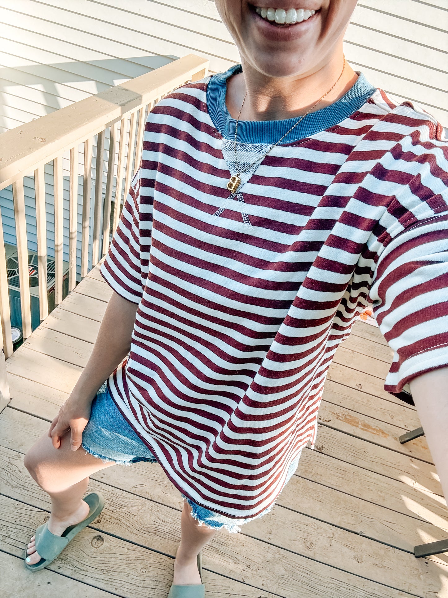 Simply Striped Basic Short Sleeve Top-Burgundy (S-3X)