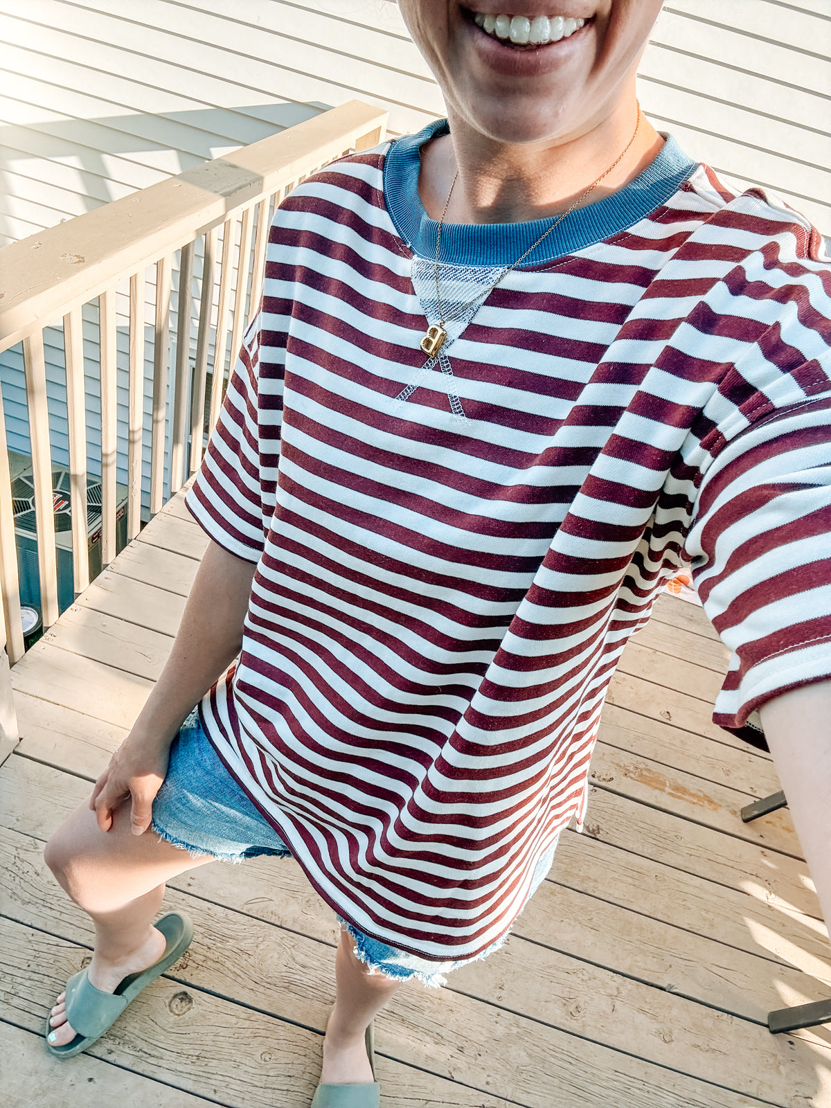 Simply Striped Basic Short Sleeve Top-Burgundy (S-3X)