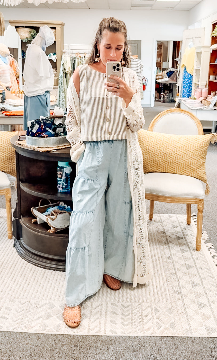 Tiered Layers Mineral Washed Chambray Pants