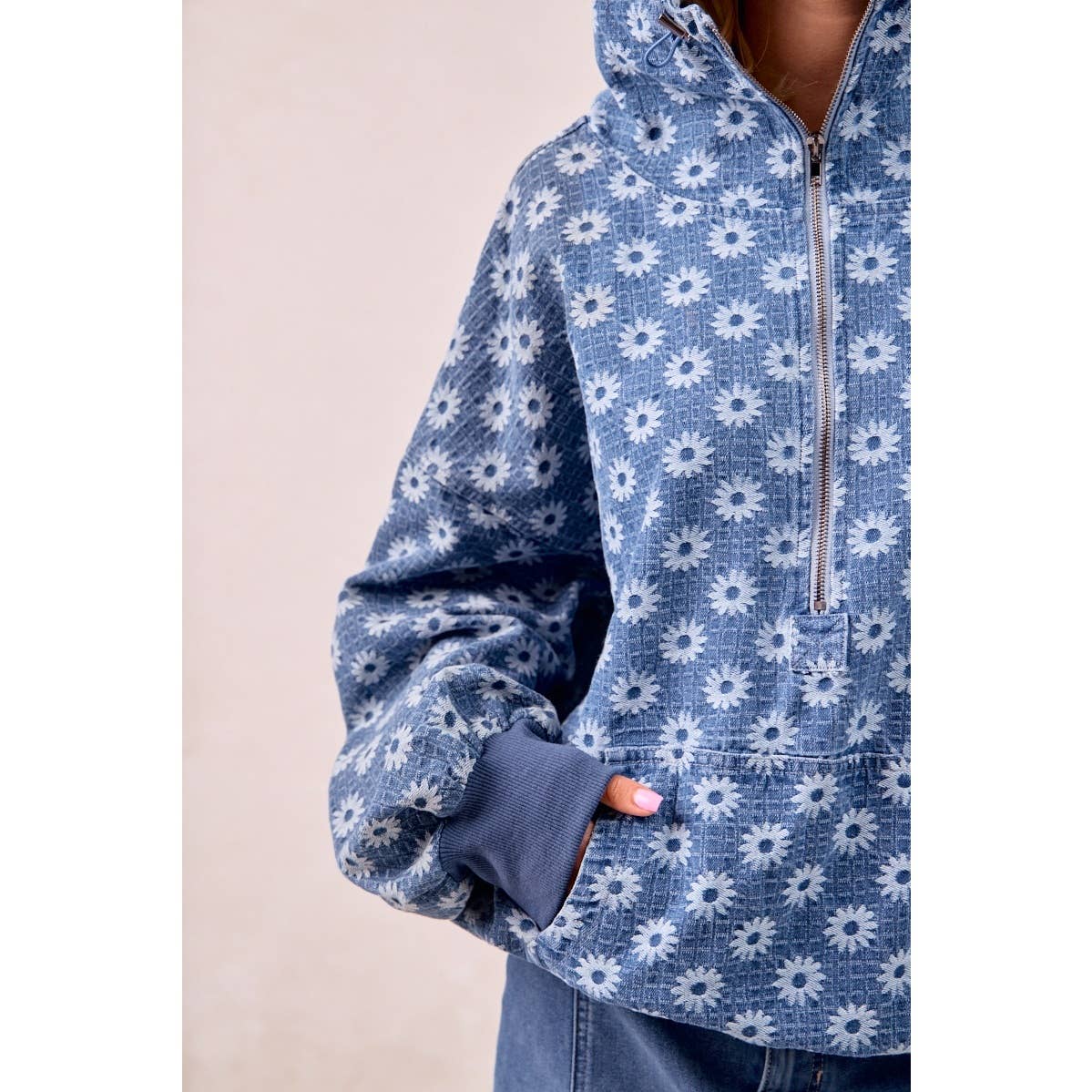 Daydreaming in Denim Flower Hoodie (S-XL)