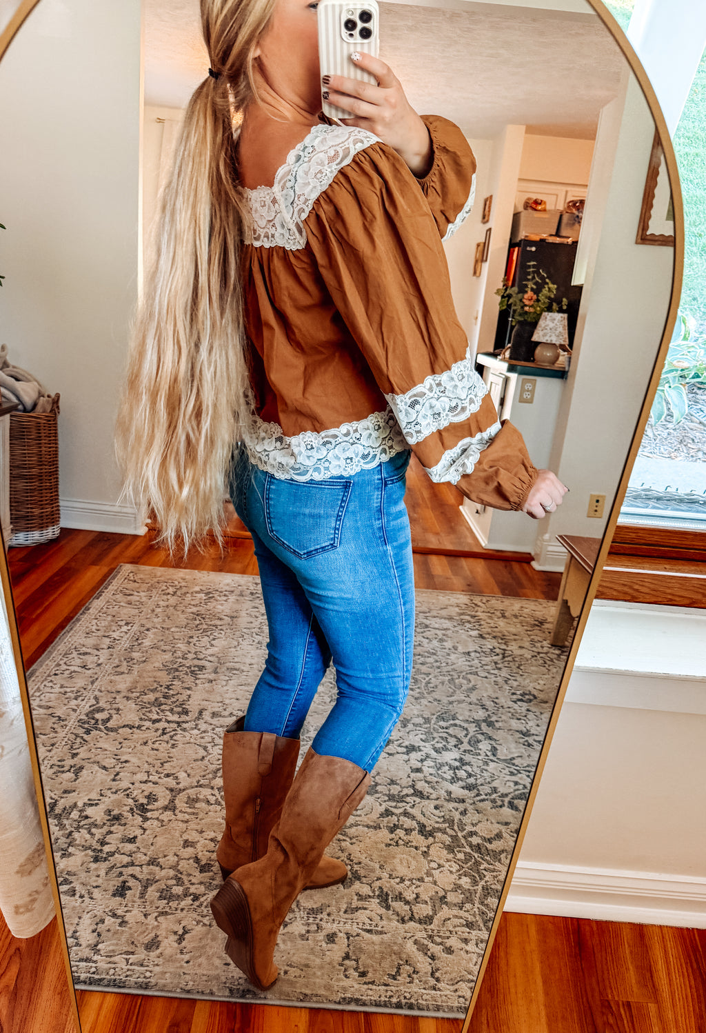 Sweetest Detail Square Neck Lace Trim Blouse
