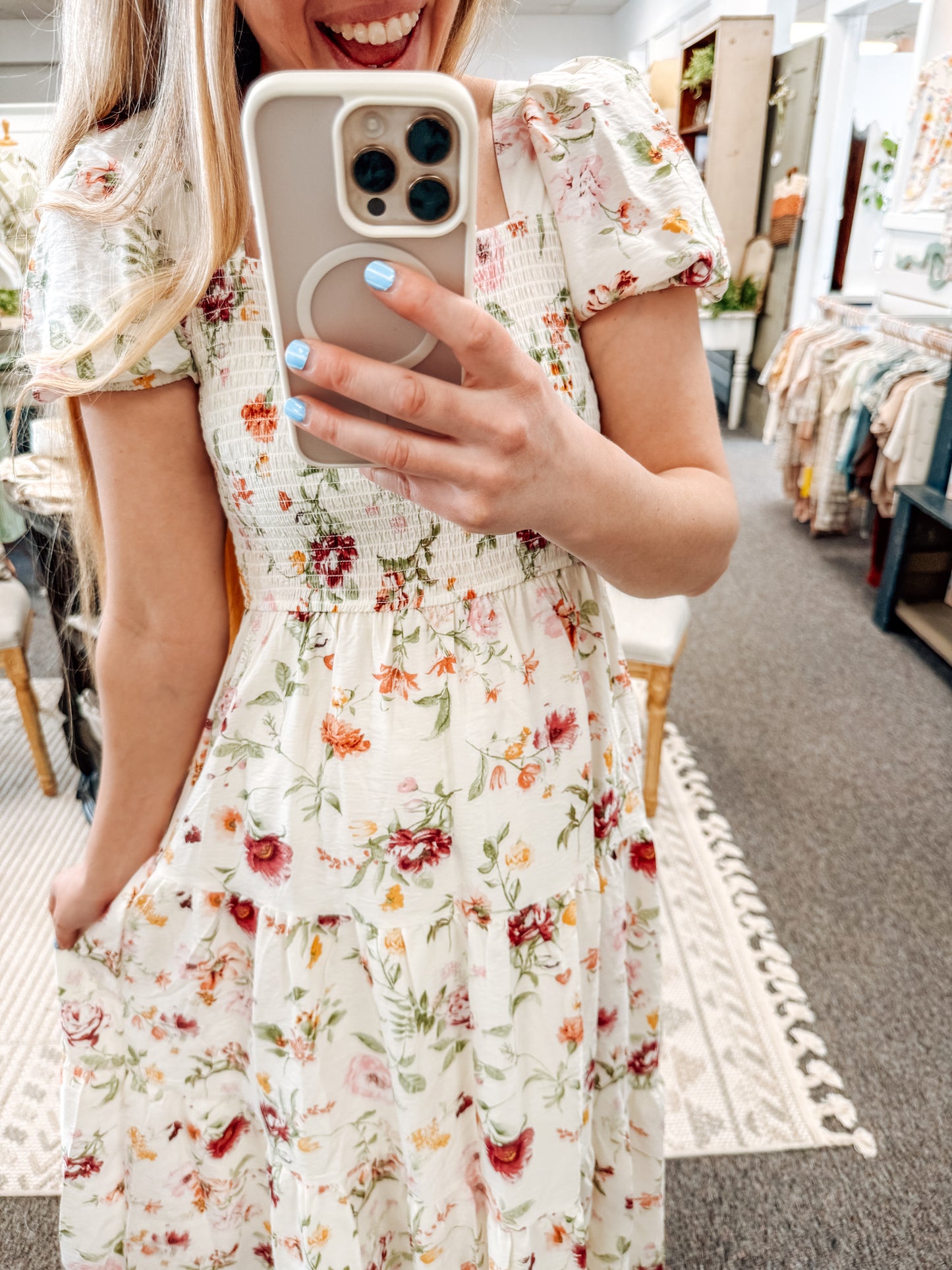 Rosewater Romance Midi Smocked Dress