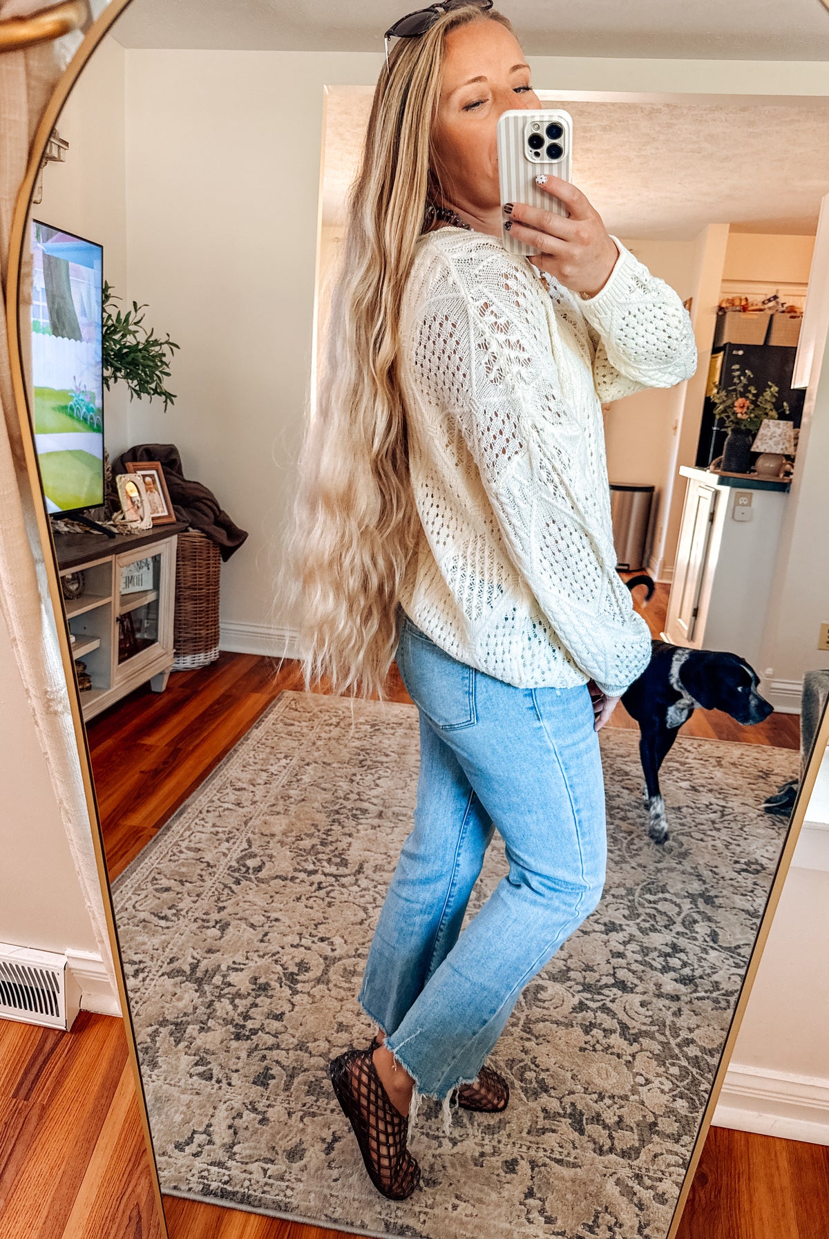 Oat & Honey Diamond Open Knit Sweater (S-XL)