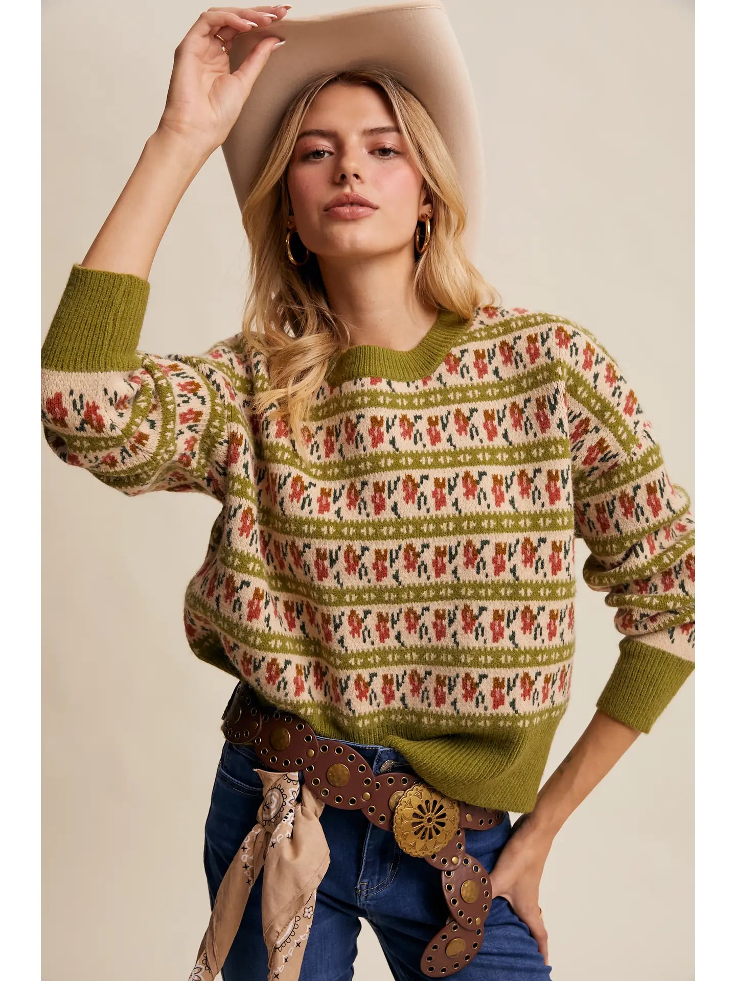 Western Jacquard Knit Sweater